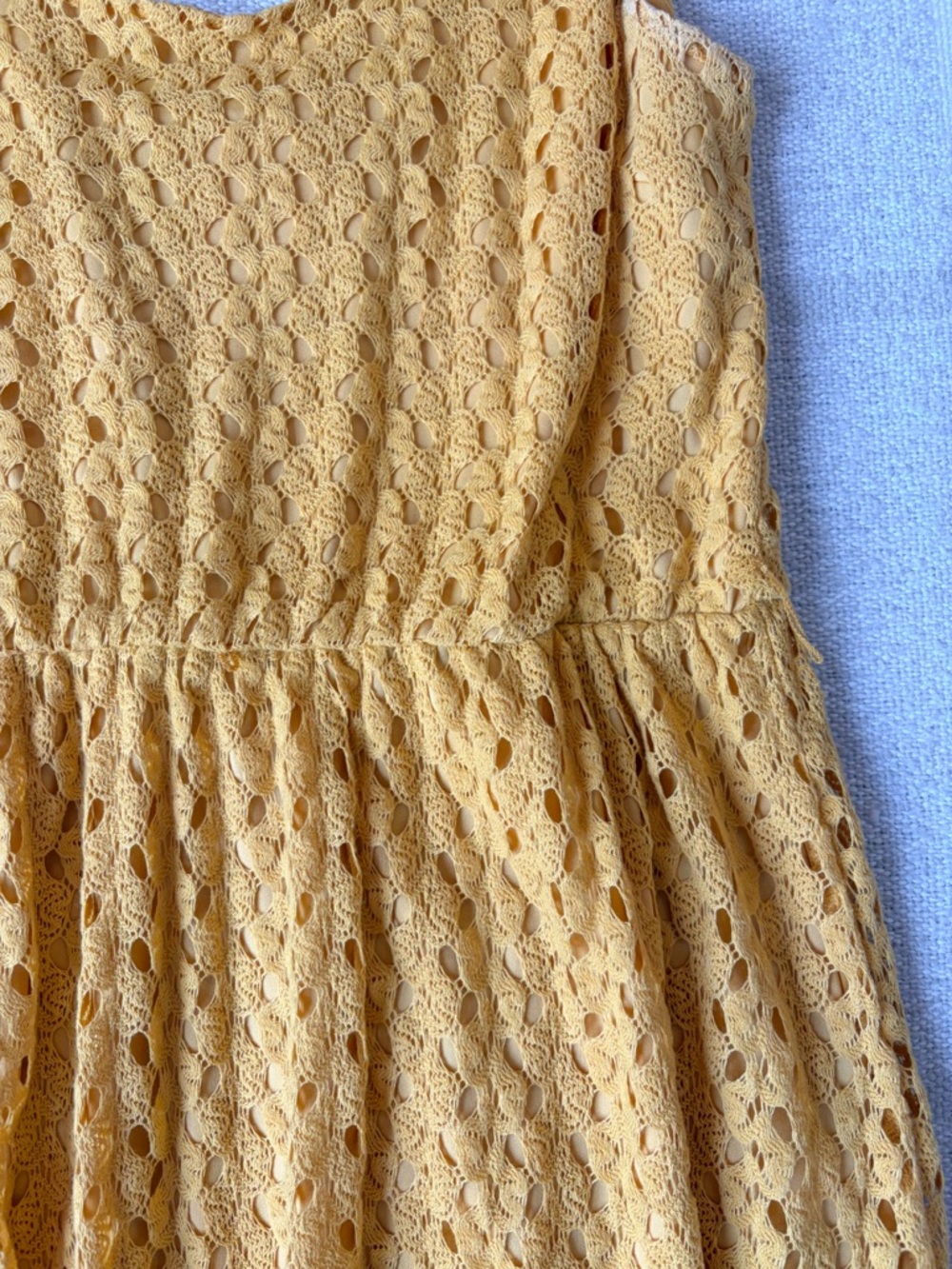Mustard Yellow Lace Babydoll Dress Open Back Bow Size Large Boho Cottagecore - Picture 3 of 6